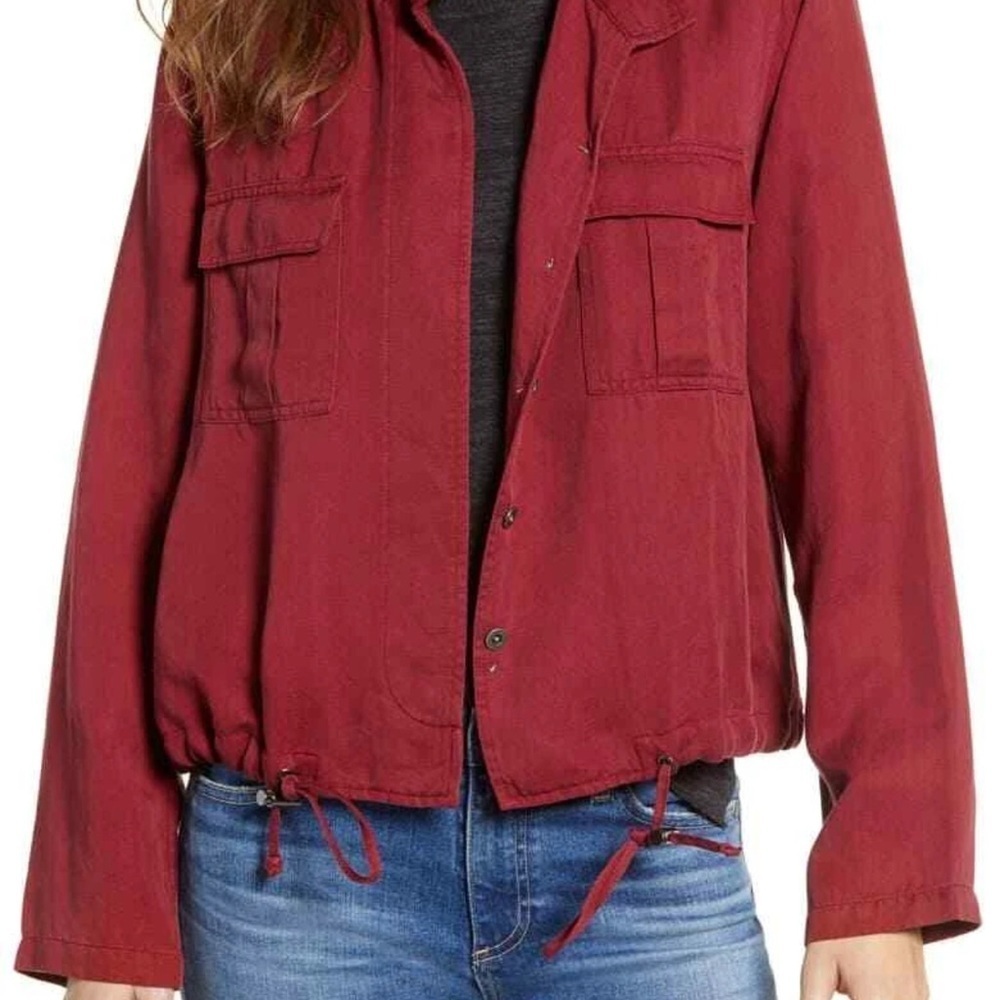 Rails Womens Maverick Military Jacket Oxblood Lyocell Linen Blend Pockets XS
